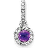 14K White Gold Diamond Halo Pendant with 3.7mm Round Cabochon Amethyst - 0.47 Carat Total Amethyst Weight by Monteluci Fine Jewelry