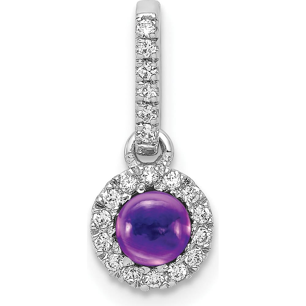 14K White Gold Diamond Halo Pendant with 3.7mm Round Cabochon Amethyst - 0.47 Carat Total Amethyst Weight by Monteluci Fine Jewelry