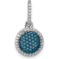 14K White Gold Diamond Halo Pendant with Blue and White Diamonds - 1/3 Carat Total Diamond Weight by Monteluci Fine Jewelry