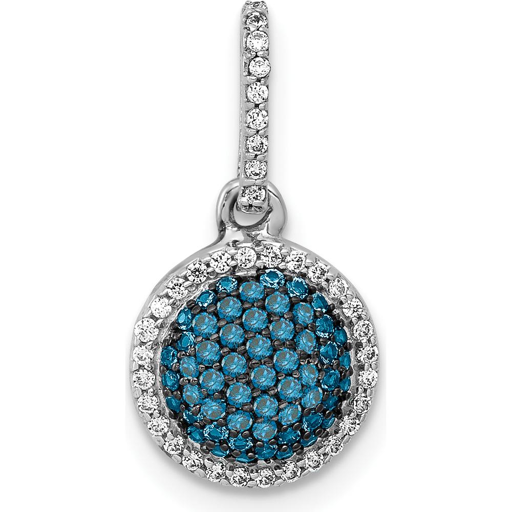 14K White Gold Diamond Halo Pendant with Blue and White Diamonds - 1/3 Carat Total Diamond Weight by Monteluci Fine Jewelry