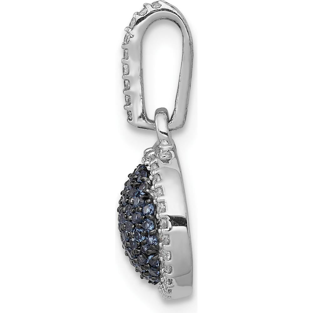 14K White Gold Diamond Halo Pendant with Blue and White Diamonds - 1/3 Carat Total Diamond Weight by Monteluci Fine Jewelry