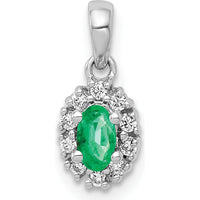 14K White Gold Diamond Halo Pendant with Oval Emerald - 0.3 Carat Emerald, 0.10 Carat Total Diamond Weight by Lumare Gioia
