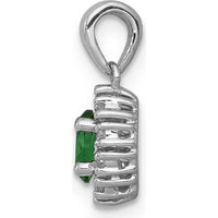 14K White Gold Diamond Halo Pendant with Oval Emerald - 0.3 Carat Emerald, 0.10 Carat Total Diamond Weight by Lumare Gioia