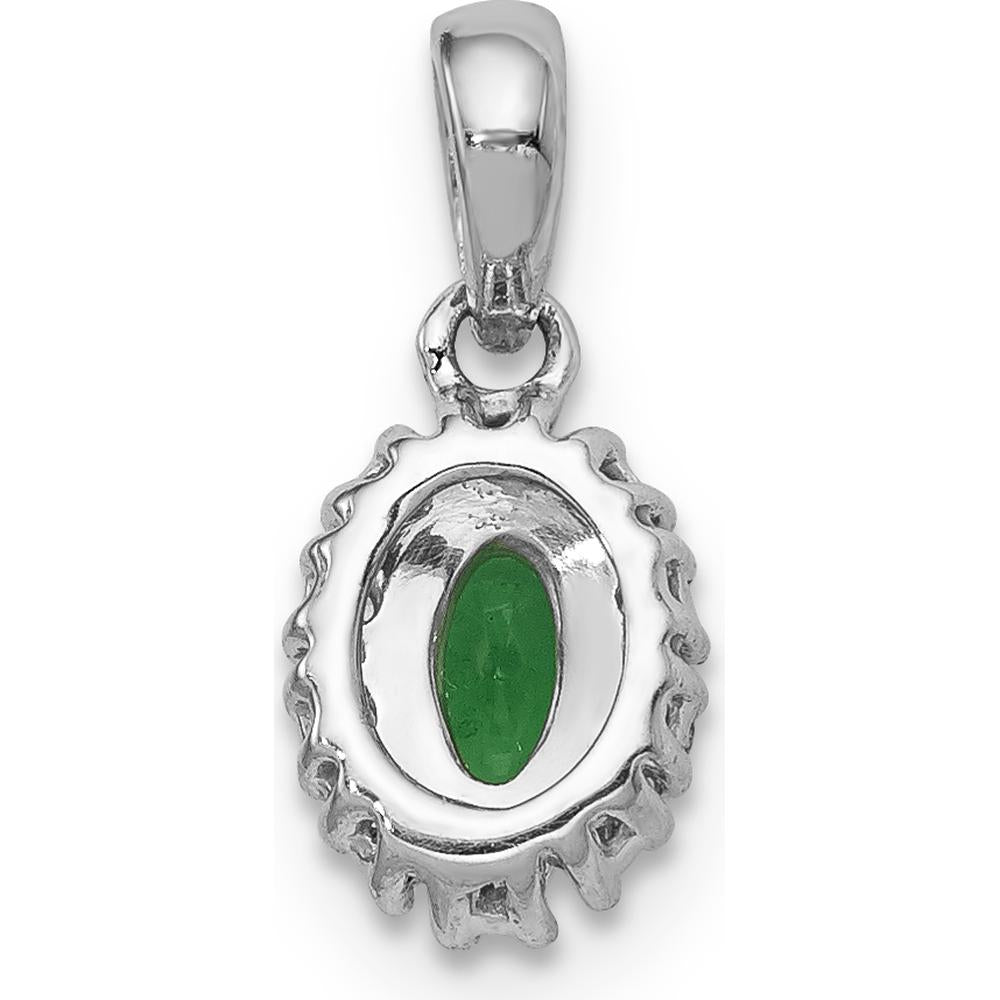 14K White Gold Diamond Halo Pendant with Oval Emerald - 0.3 Carat Emerald, 0.10 Carat Total Diamond Weight by Lumare Gioia