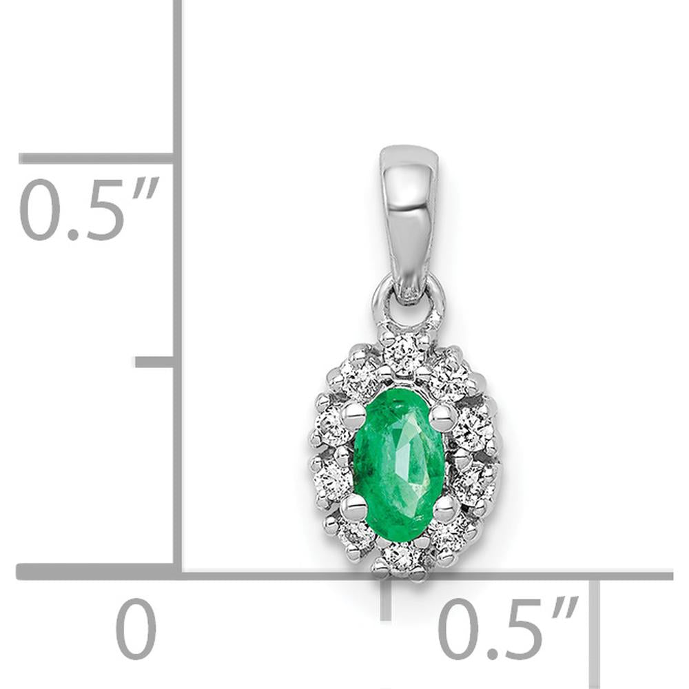 14K White Gold Diamond Halo Pendant with Oval Emerald - 0.3 Carat Emerald, 0.10 Carat Total Diamond Weight by Lumare Gioia