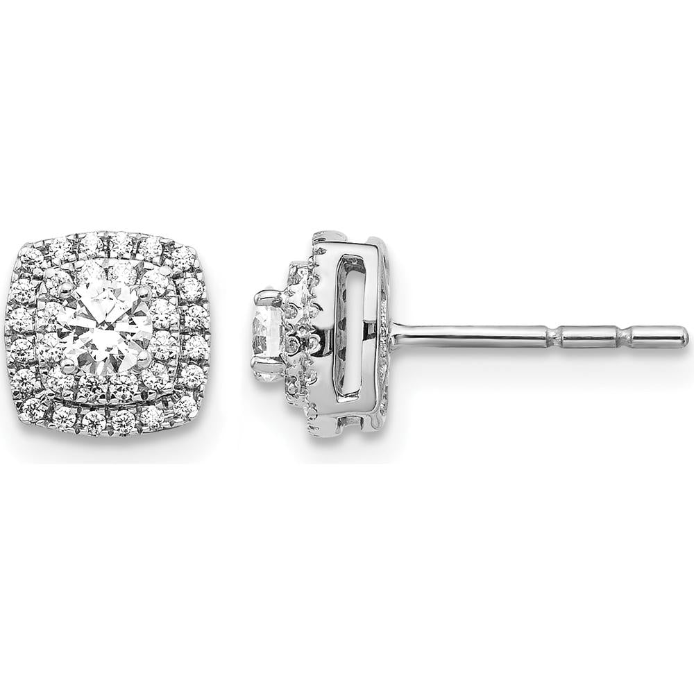 14K White Gold Diamond Halo Post Earrings with Round Diamonds - 0.13 Carat Total Diamond Weight by Monteluci Fine Jewelry