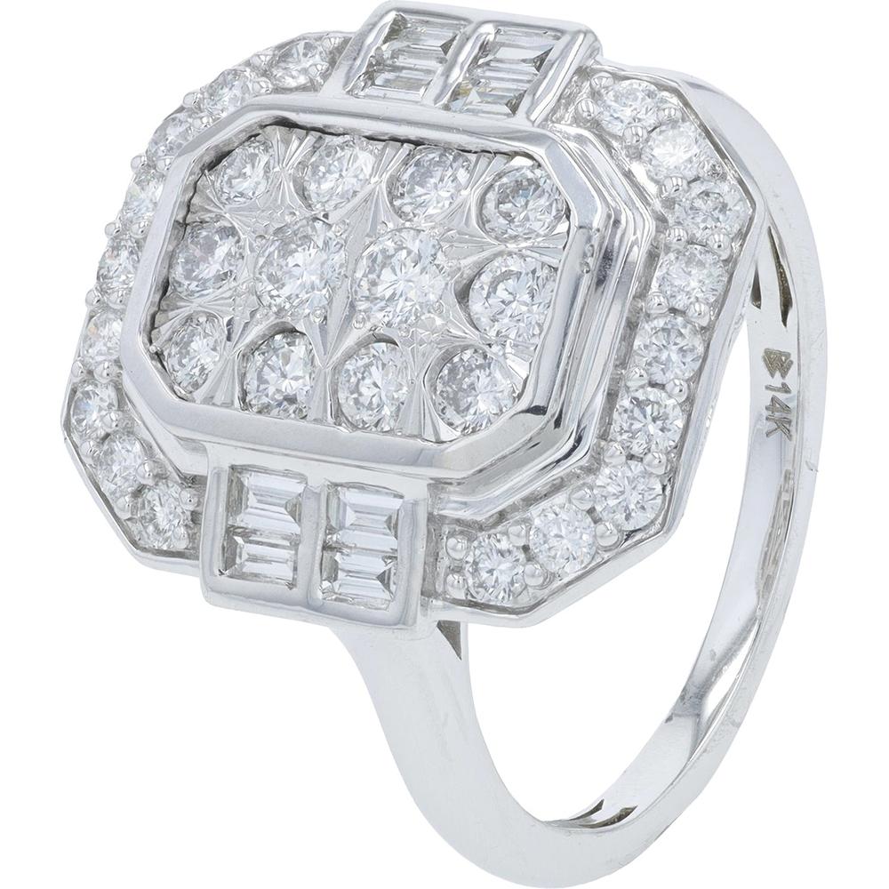 14K White Gold Diamond Halo Ring with 1 Carat Total Diamond Weight