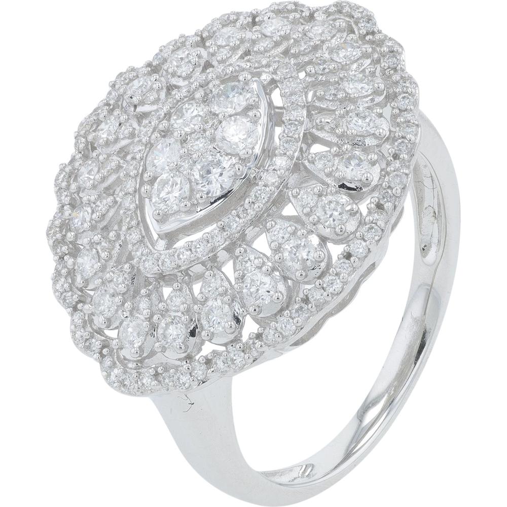 14K White Gold Diamond Halo Ring with Pear-Shaped Diamonds - .85 Carat Total Diamond Weight