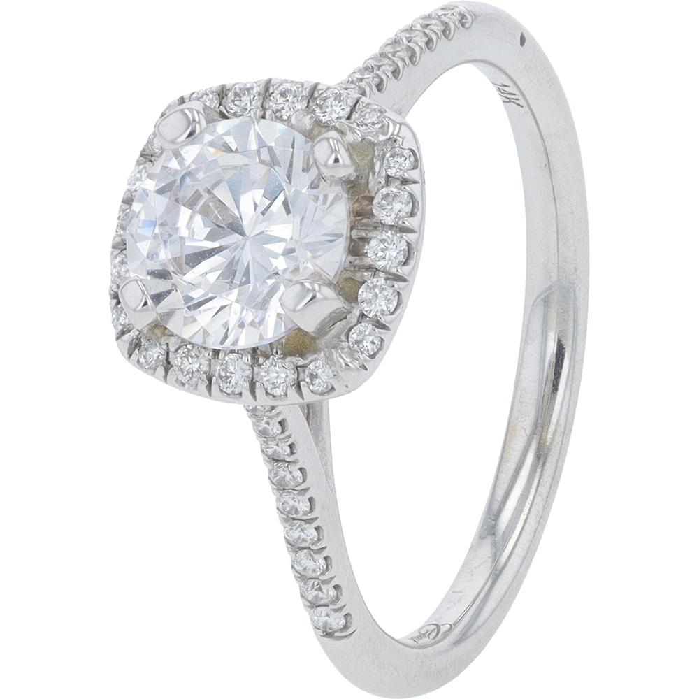 14K White Gold Diamond Halo Semi-Mount Engagement Ring - 0.16 Carats Total Diamond Weight