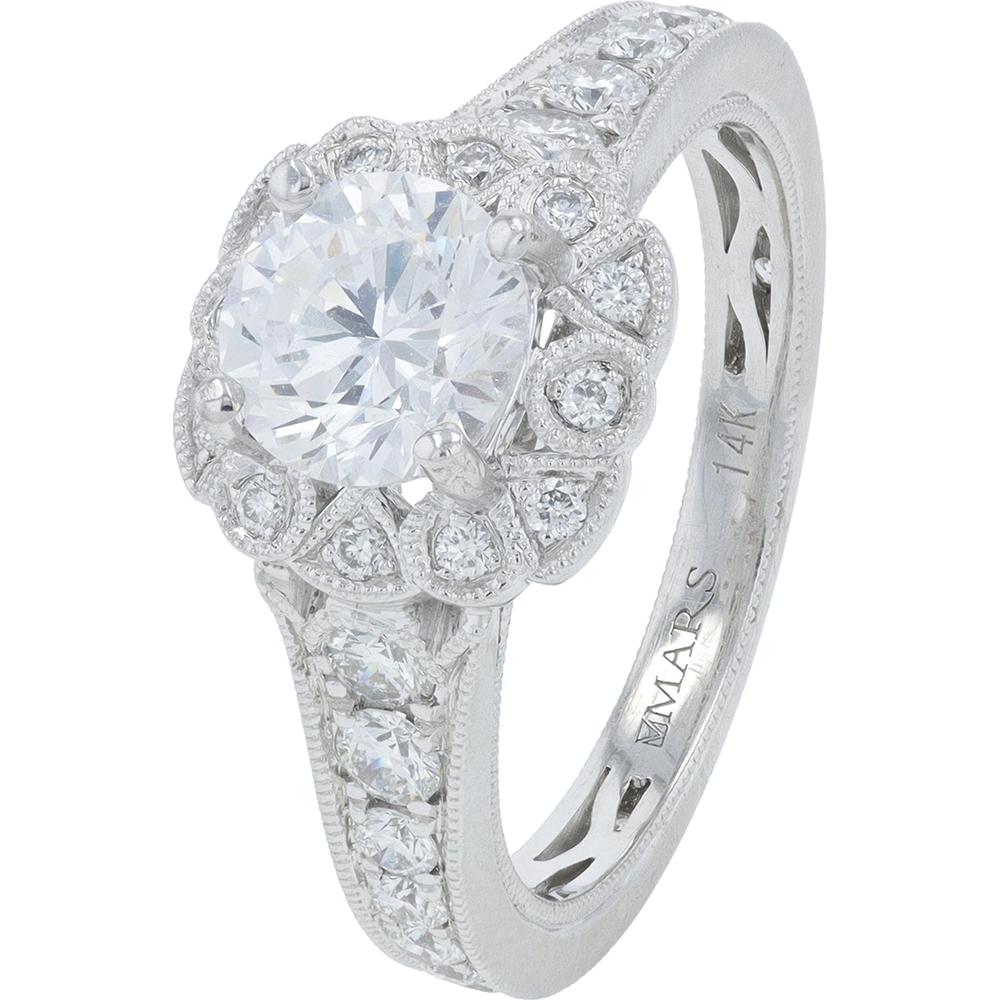 14K White Gold Diamond Halo Semi-Mount Engagement Ring - 0.70 Carats Total Diamond Weight