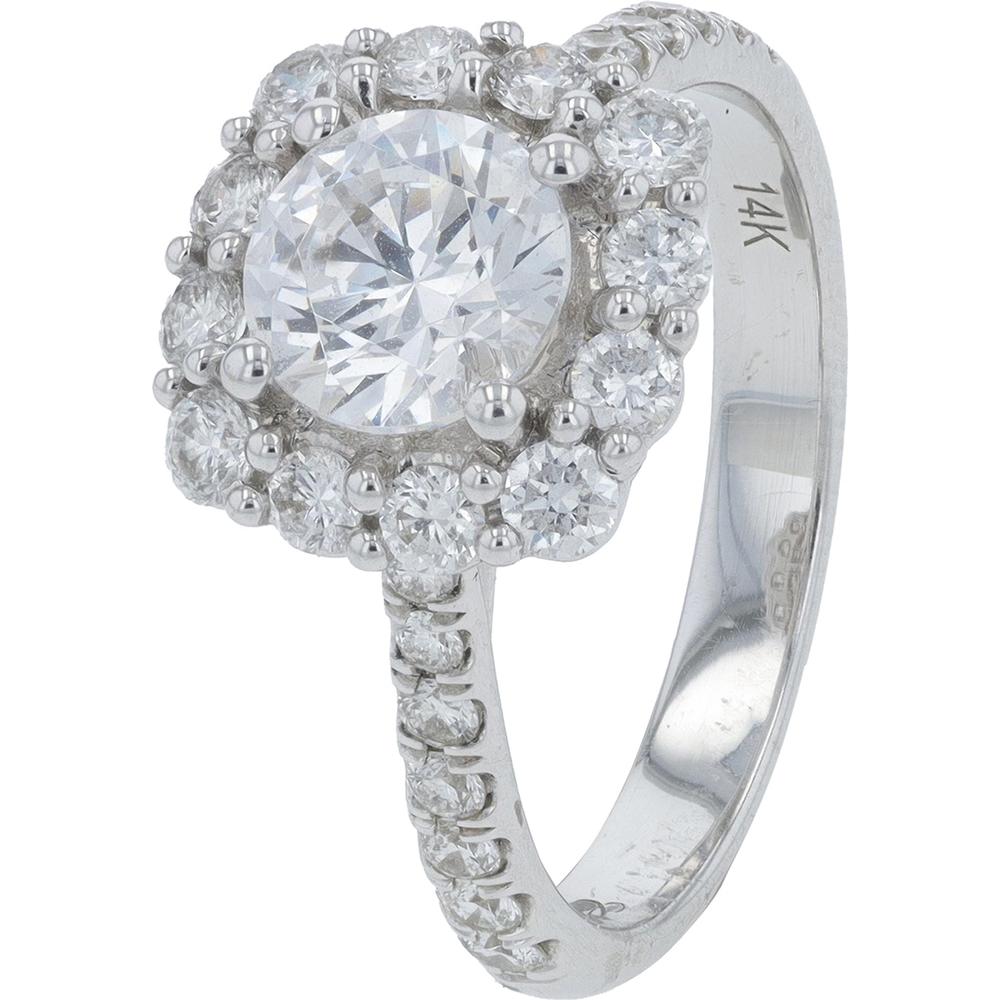 14K White Gold Diamond Halo Semi-Mount Ring - 0.76 Carats Total Diamond Weight