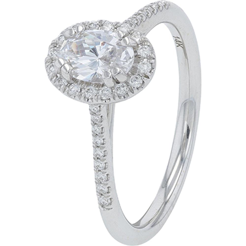 14K White Gold Diamond Halo Semi-Mount Ring with CZ Center Stone - 0.18 Carats Total Diamond Weight