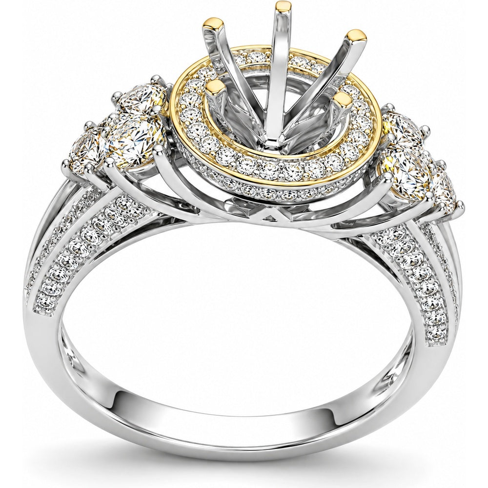 14K White Gold Diamond Halo Semi-Mount Ring with Pear-Shaped Side Diamonds and Round Diamond Accents - 1.45 Carat Total Diamond Weight - Center Stone Not Included by Auriventus