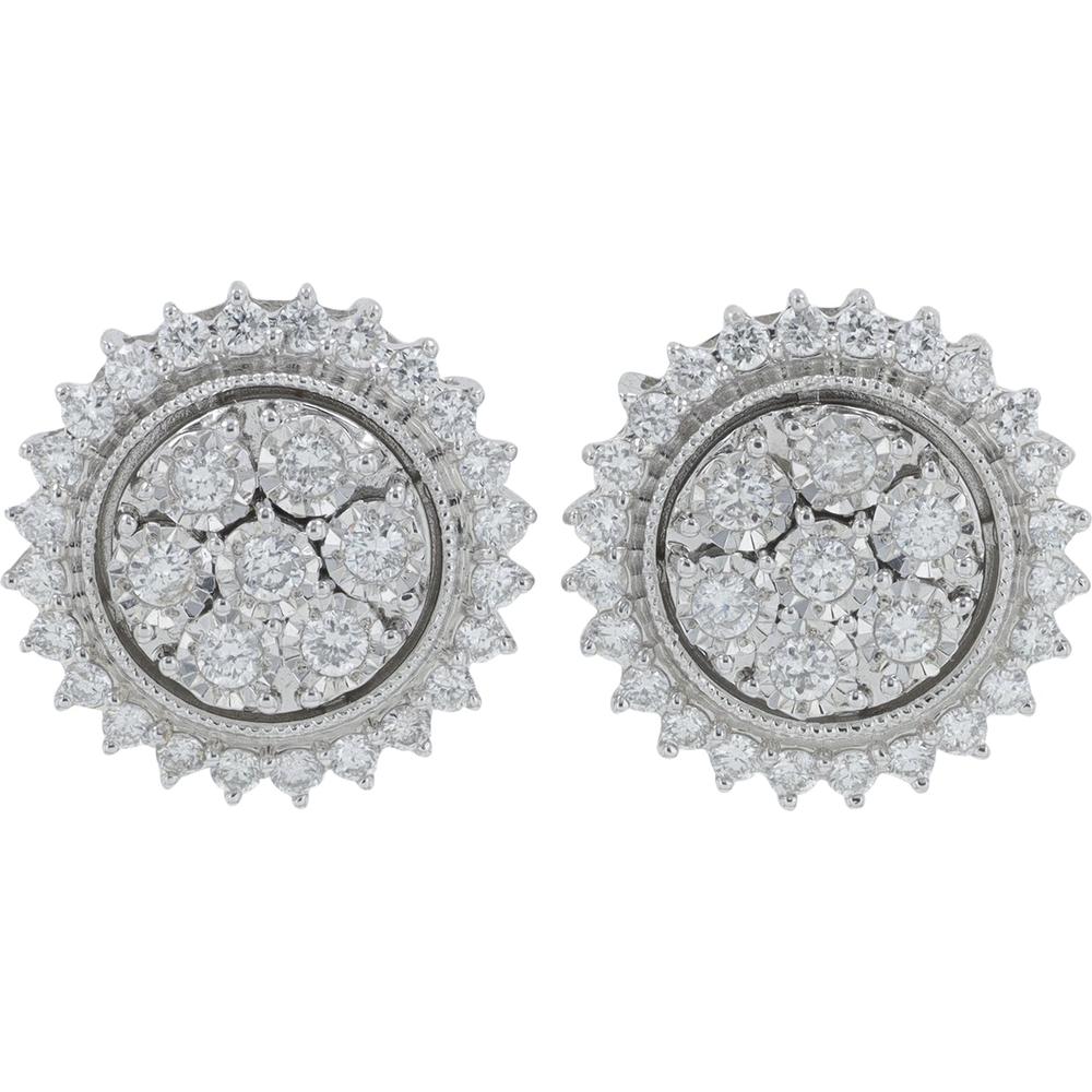 14K White Gold Diamond Halo Stud Earrings - 0.50 Carat Total Diamond Weight
