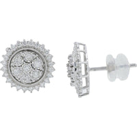 14K White Gold Diamond Halo Stud Earrings - 0.50 Carat Total Diamond Weight