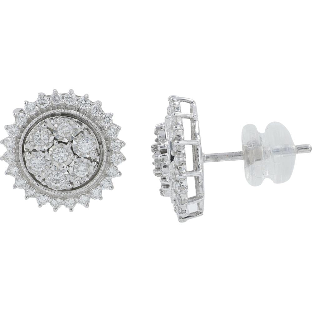 14K White Gold Diamond Halo Stud Earrings - 0.50 Carat Total Diamond Weight