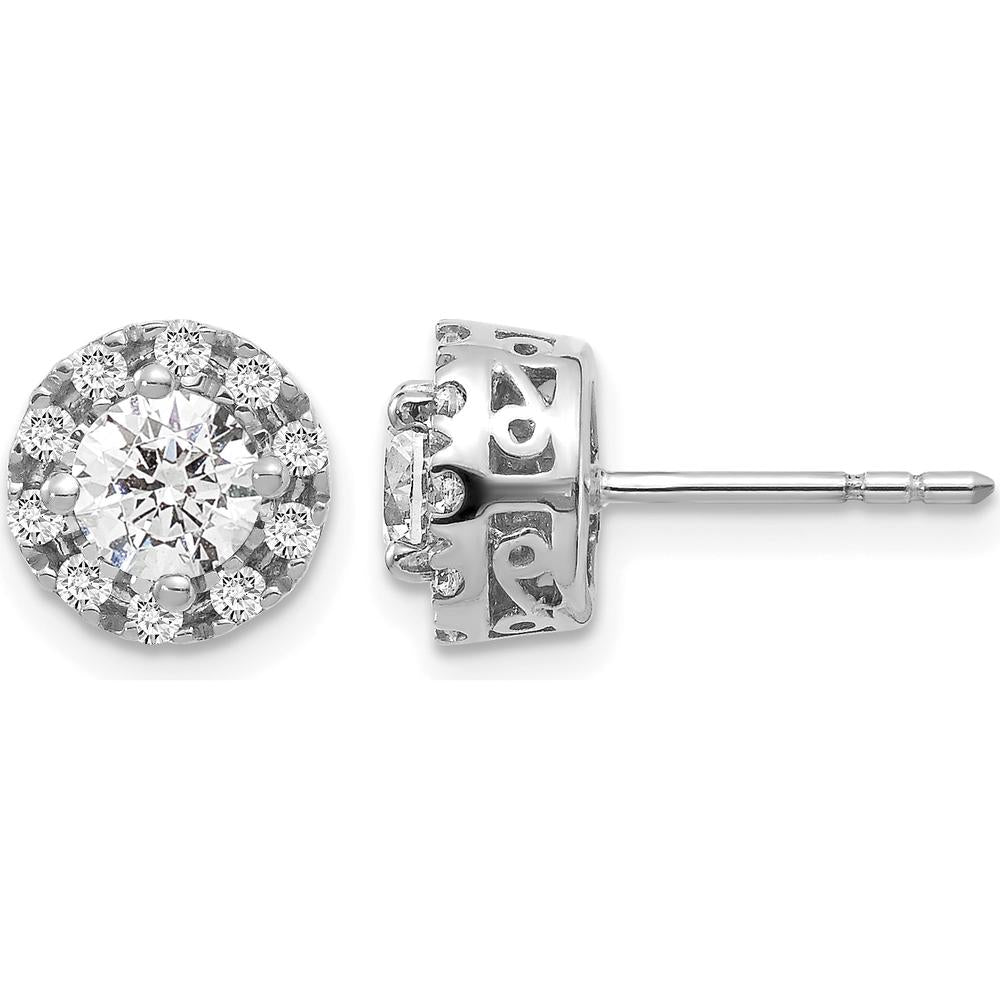 14K White Gold Diamond Halo Stud Earrings with Milgrain Detail - 0.52 Carat Total Diamond Weight by Monteluci Fine Jewelry