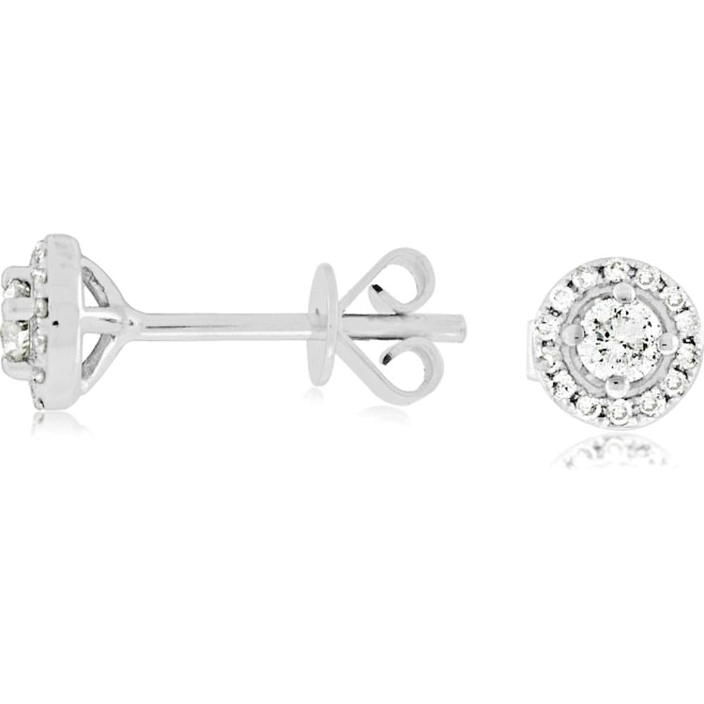 14K White Gold Diamond Halo Stud Earrings with Round Cut Diamonds - 0.25 Carats Total Diamond Weight