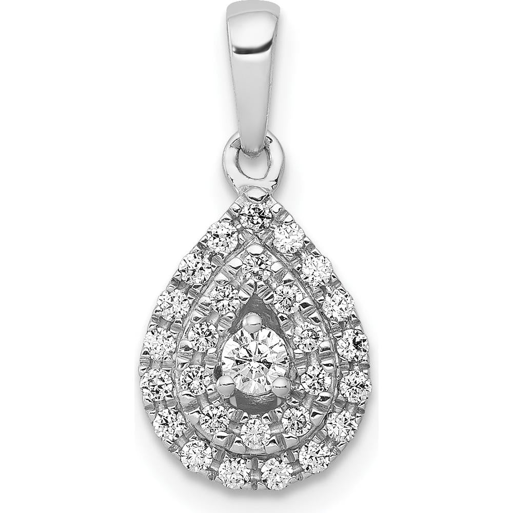 14K White Gold Diamond Halo Teardrop Pendant with 0.19 Carat Total Diamond Weight by Monteluci Fine Jewelry
