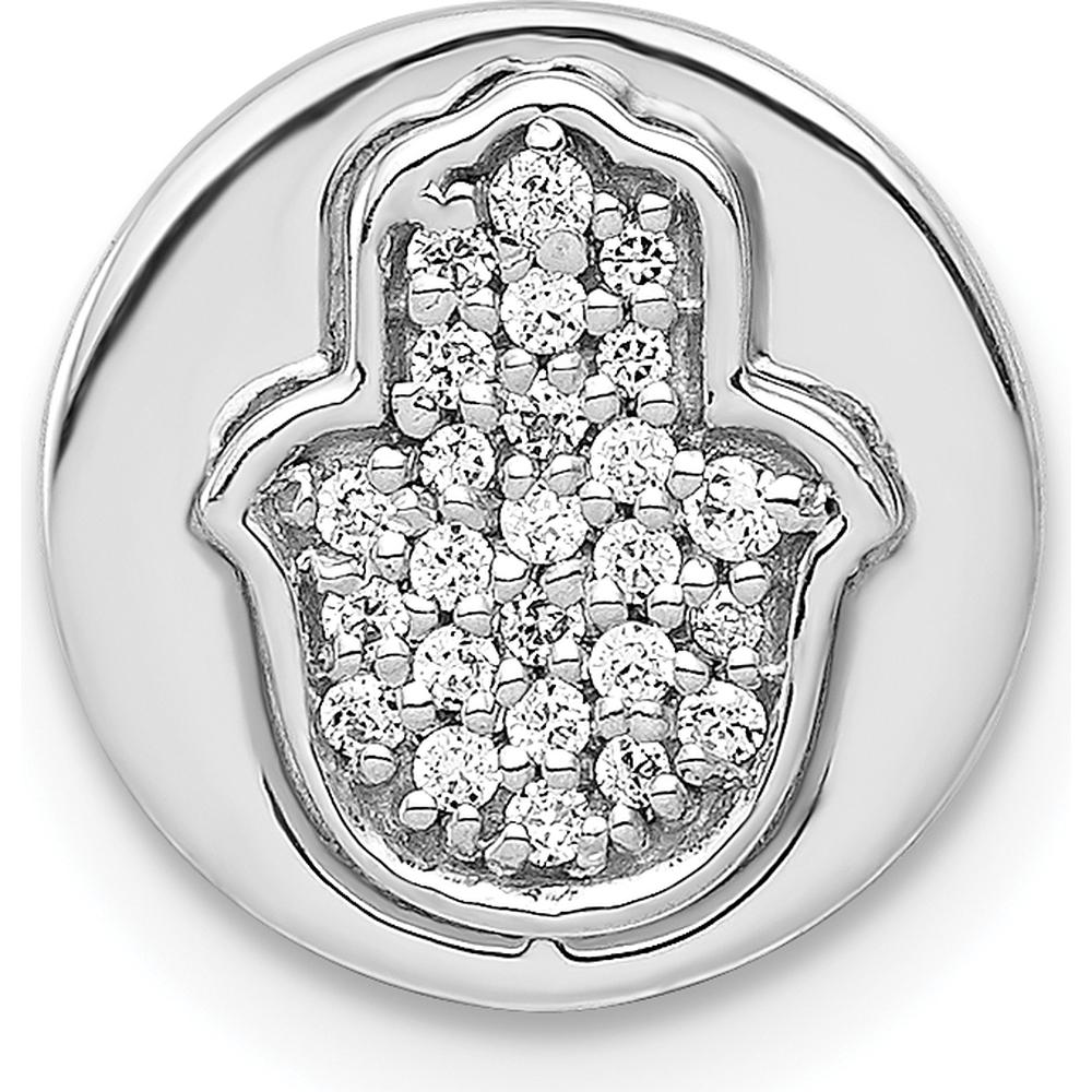 14K White Gold Diamond Hamsa Round Slide Pendant - 1/10 Carat Total Diamond Weight by Monteluci Fine Jewelry