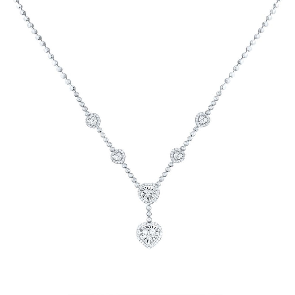 14K White Gold Diamond Heart 18-Inch Necklace - 1 1/5 Carat Total Diamond Weight