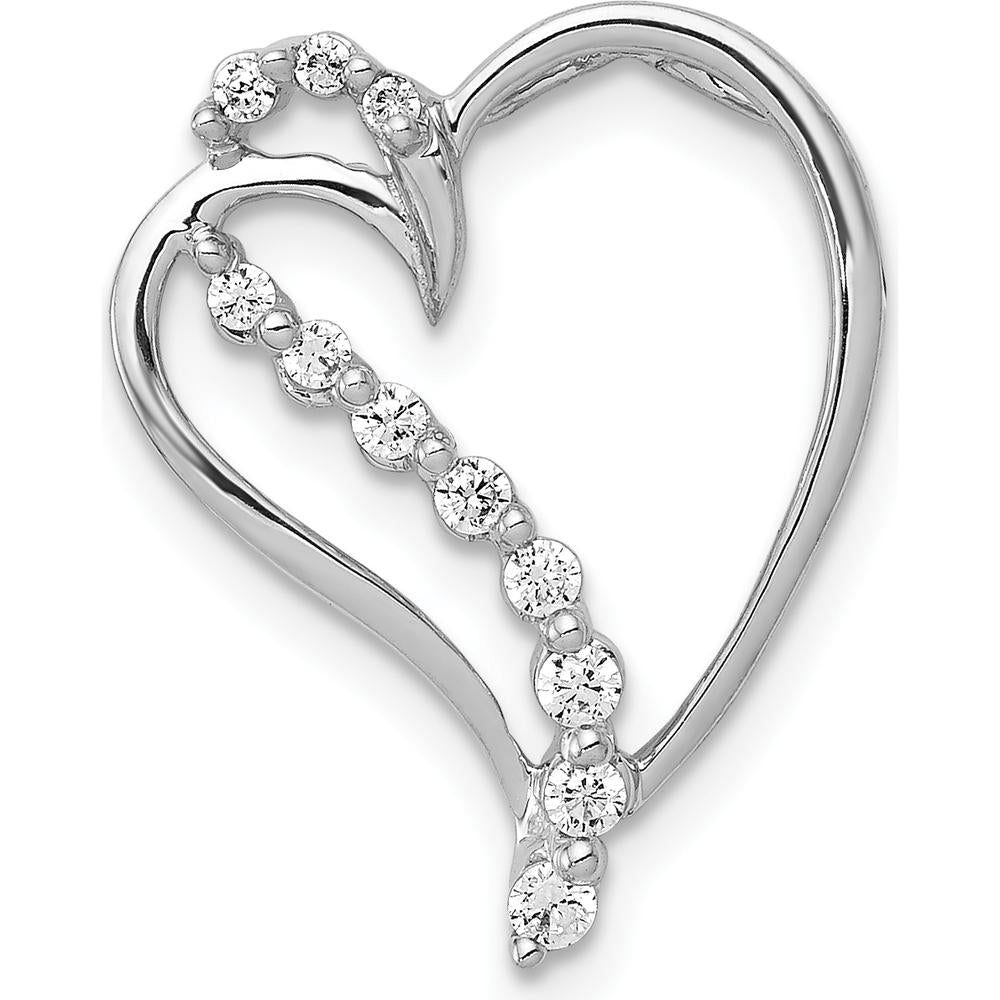 14K White Gold Diamond Heart Chain Slide Pendant - 1/6 Carat Total Diamond Weight by Monteluci Fine Jewelry