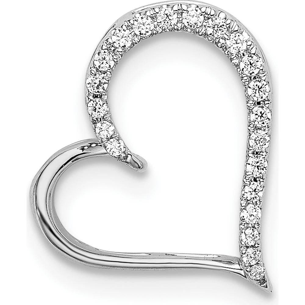 14K White Gold Diamond Heart Chain Slide Pendant with Round Diamonds - 0.012 Carat Total Diamond Weight by Oro Pregiato