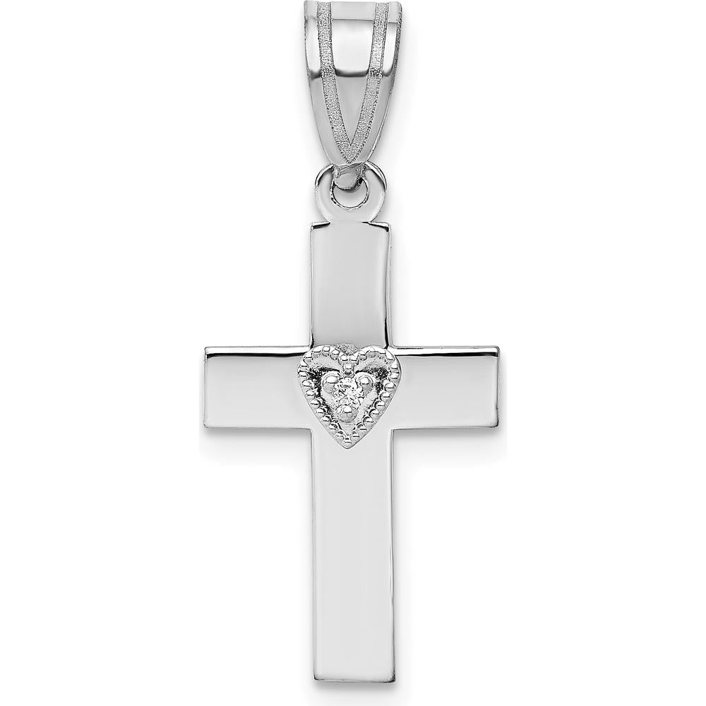 14K White Gold Diamond Heart Cross Pendant - 0.01 Carat Diamond Weight by Monteluci Fine Jewelry