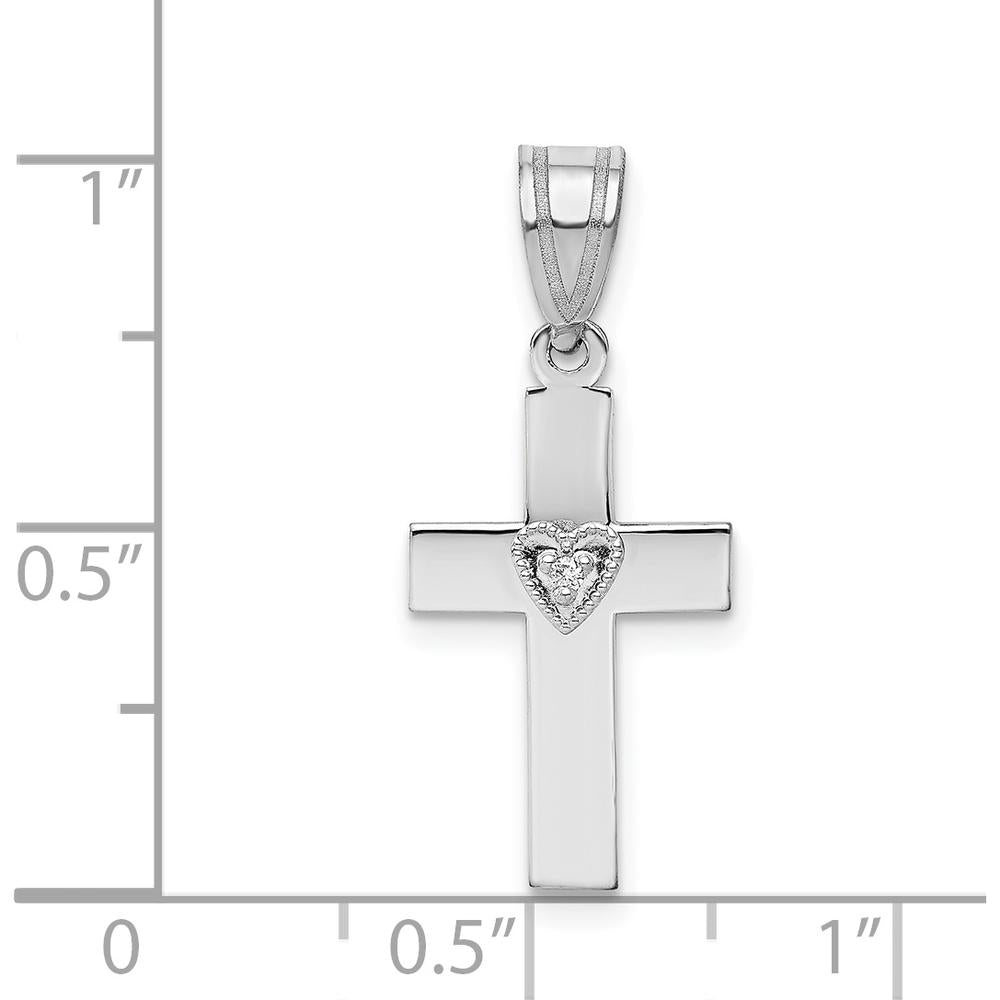 14K White Gold Diamond Heart Cross Pendant - 0.01 Carat Diamond Weight by Monteluci Fine Jewelry