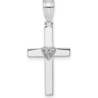 14K White Gold Diamond Heart Cross Pendant with Round Diamond - 0.01 Carat Total Diamond Weight by Monteluci Fine Jewelry