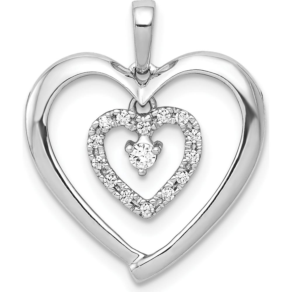 14K White Gold Diamond Heart Dangle Pendant - 0.035 Carat Total Diamond Weight by Monteluci Fine Jewelry