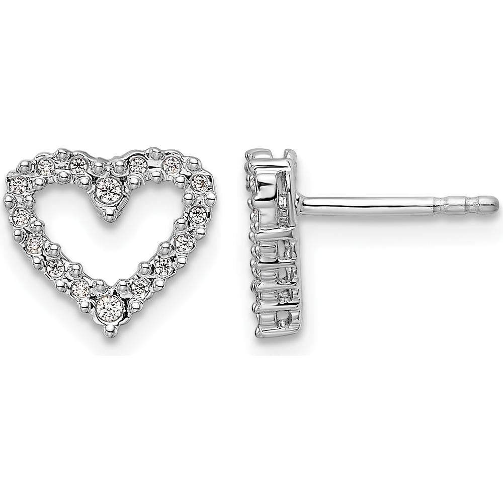 14K White Gold Diamond Heart Earrings - 0.116 Carat Total Diamond Weight by Oro Pregiato