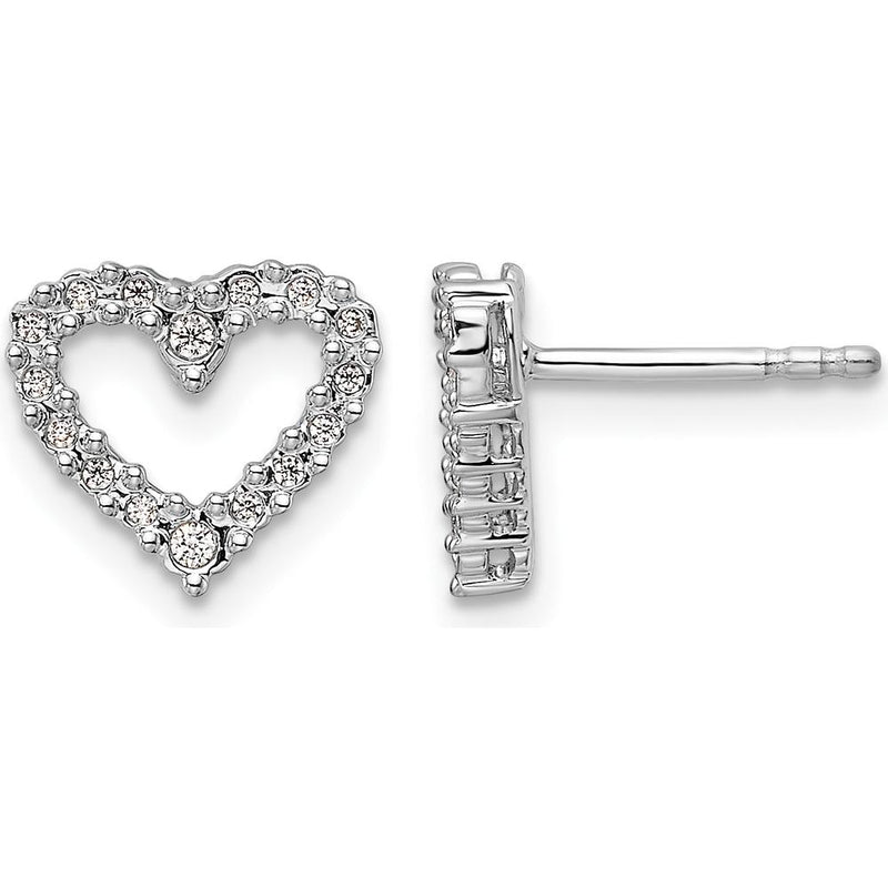 14K White Gold Diamond Heart Earrings - 0.116 Carat Total Diamond Weight by Oro Pregiato