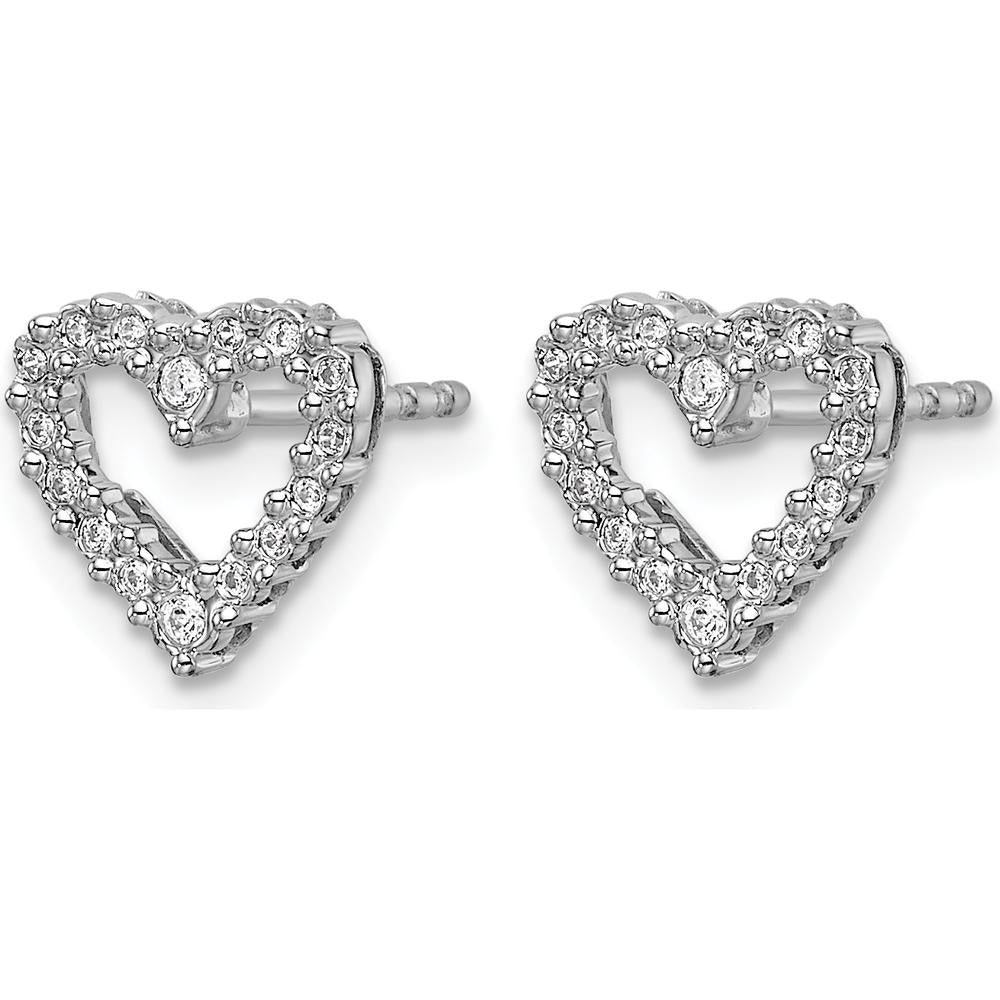 14K White Gold Diamond Heart Earrings - 0.116 Carat Total Diamond Weight by Oro Pregiato