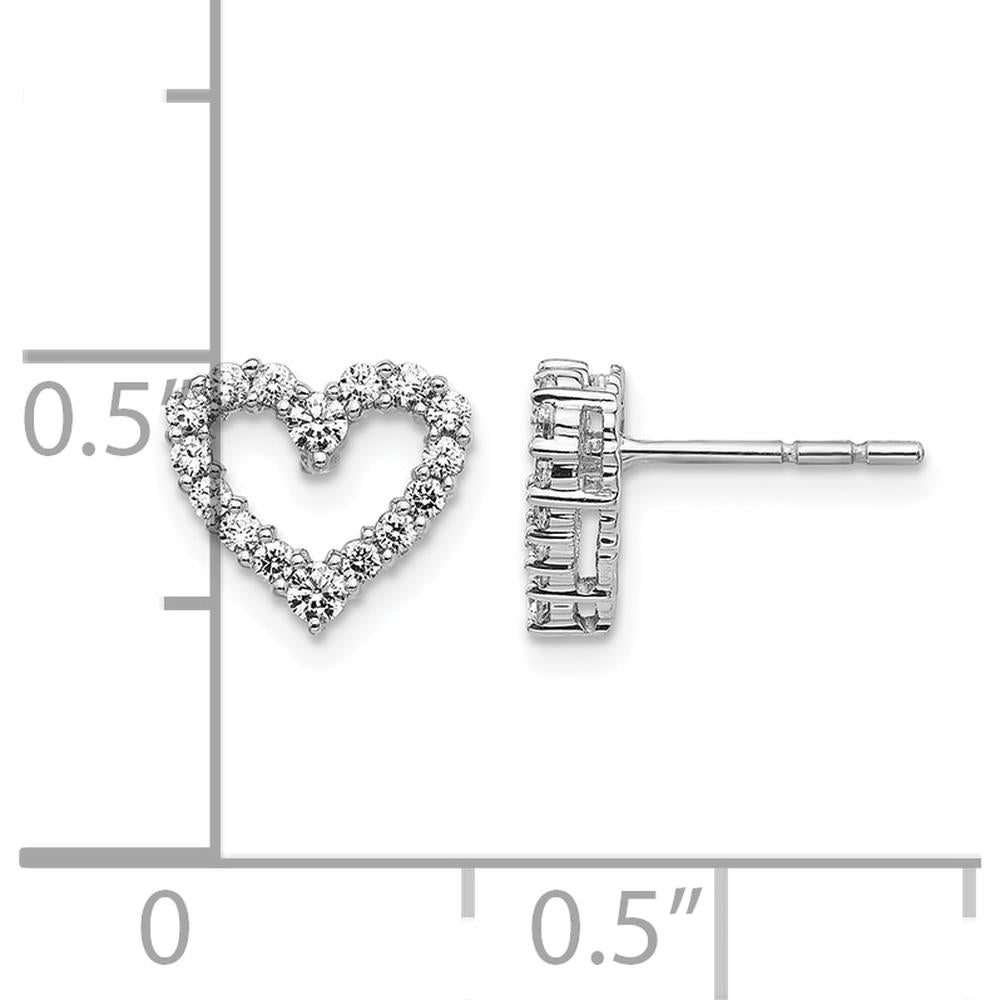 14K White Gold Diamond Heart Earrings - 1.00 Carat Total Diamond Weight by Oro Pregiato