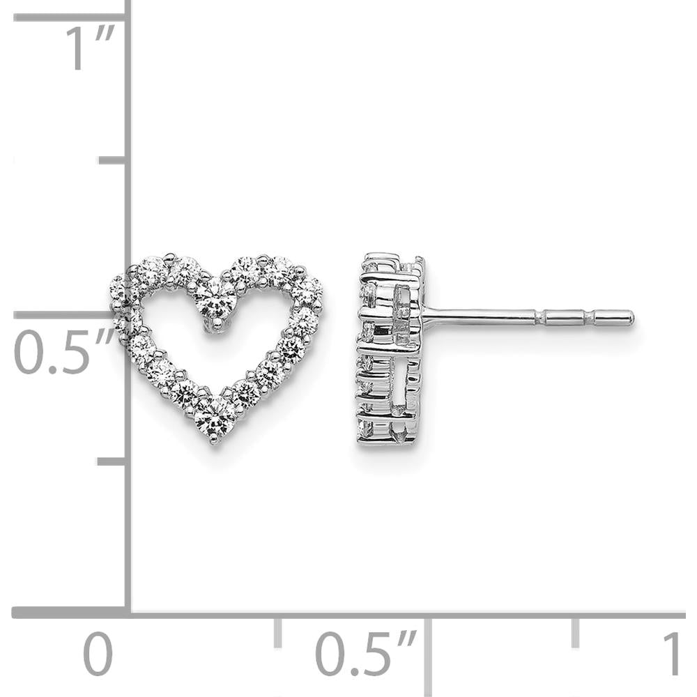 14K White Gold Diamond Heart Earrings - 1.00 Carat Total Diamond Weight by Oro Pregiato