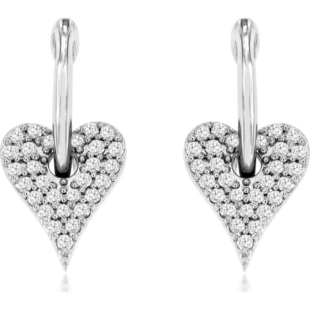 14K White Gold Diamond Heart Earrings with Pavé Set Round Diamonds - 0.23 Carat Total Diamond Weight - Royal Jewelry