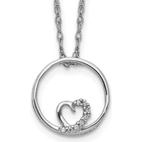 14K White Gold Diamond Heart in Circle Pendant Necklace - 0.02 Carat Total Diamond Weight by Monteluci Fine Jewelry