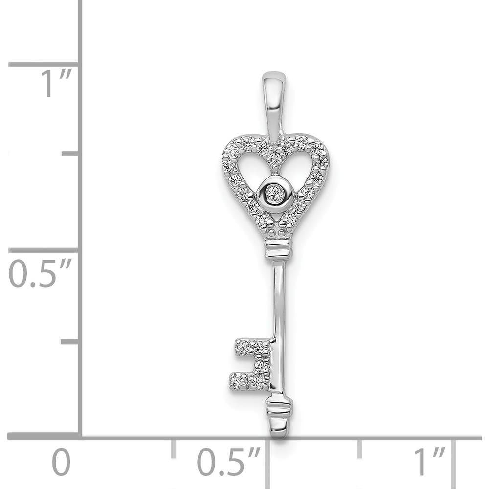 14K White Gold Diamond Heart Key Pendant - 1/10 Carat Total Diamond Weight by Monteluci Fine Jewelry