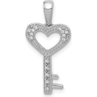 14K White Gold Diamond Heart Key Pendant with 15 Round Diamonds - 0.004 Carat Total Diamond Weight by Monteluci Fine Jewelry