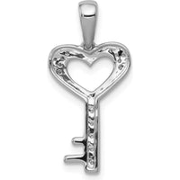 14K White Gold Diamond Heart Key Pendant with 15 Round Diamonds - 0.004 Carat Total Diamond Weight by Monteluci Fine Jewelry