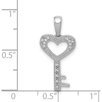 14K White Gold Diamond Heart Key Pendant with 15 Round Diamonds - 0.004 Carat Total Diamond Weight by Monteluci Fine Jewelry