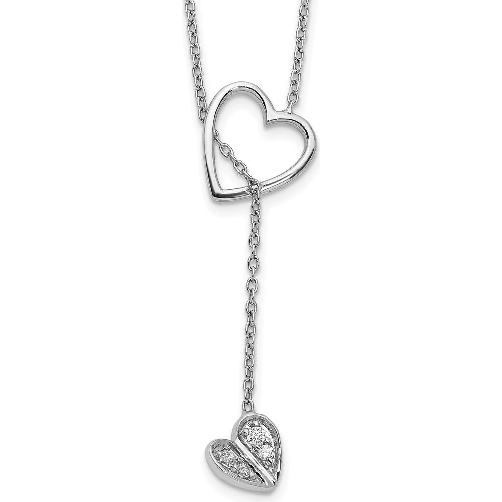 14K White Gold Diamond Heart Lariat Necklace with Round Diamonds - 0.04 Carat Total Diamond Weight by Monteluci Fine Jewelry