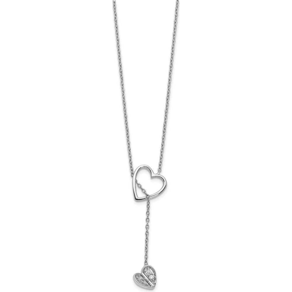 14K White Gold Diamond Heart Lariat Necklace with Round Diamonds - 0.04 Carat Total Diamond Weight by Monteluci Fine Jewelry