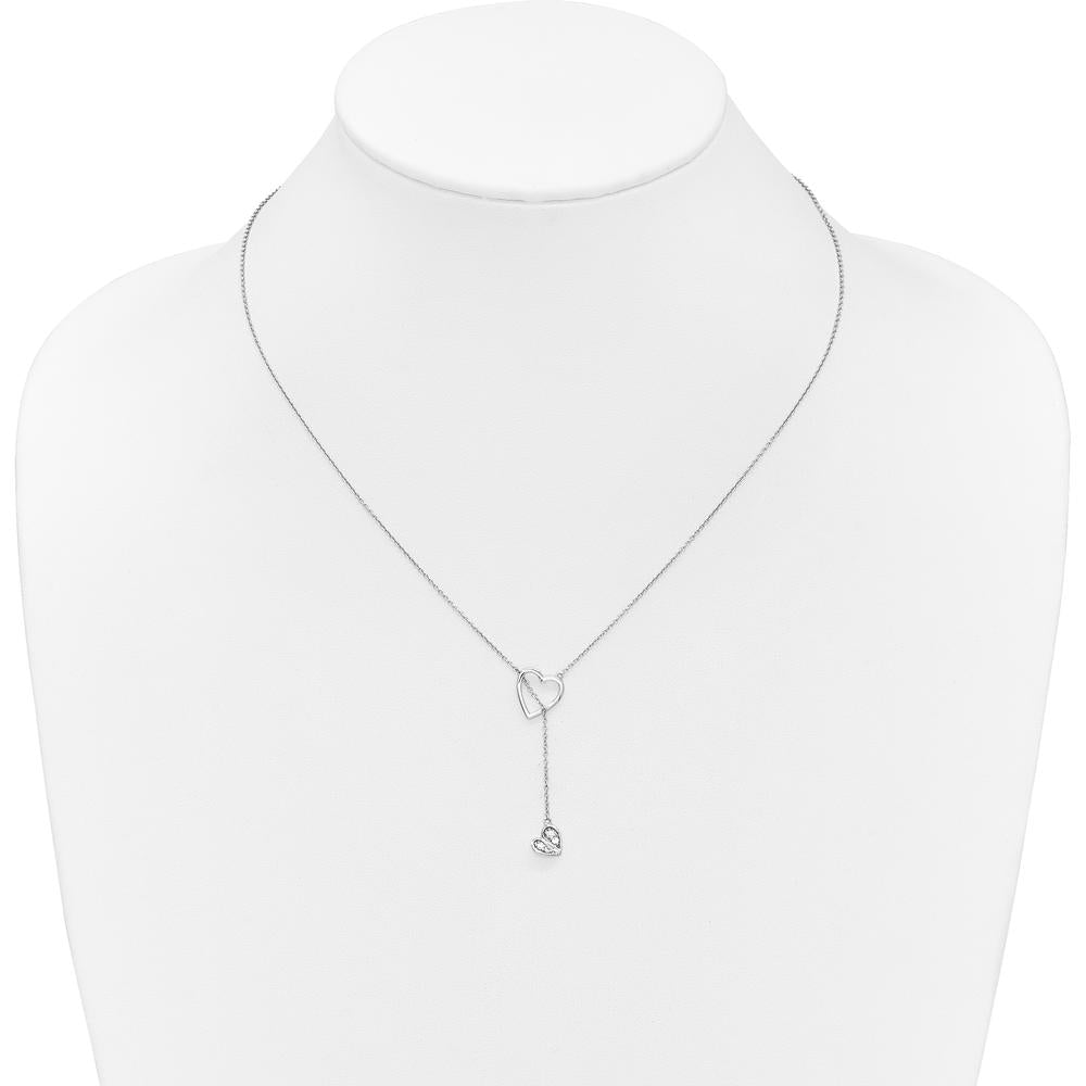 14K White Gold Diamond Heart Lariat Necklace with Round Diamonds - 0.04 Carat Total Diamond Weight by Monteluci Fine Jewelry
