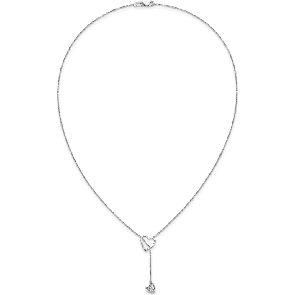 14K White Gold Diamond Heart Lariat Necklace with Round Diamonds - 0.04 Carat Total Diamond Weight by Monteluci Fine Jewelry