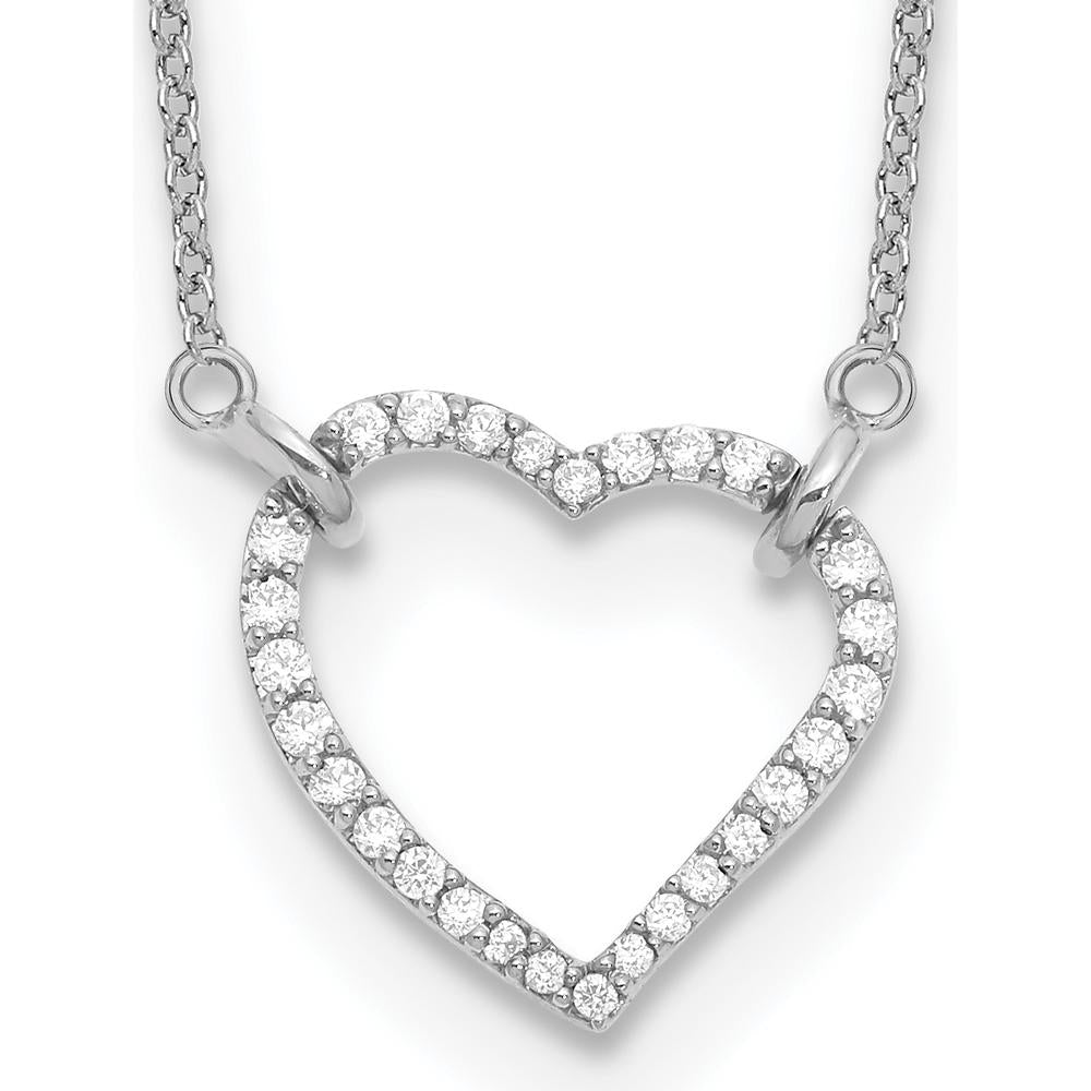 14K White Gold Diamond Heart Necklace with 1/5 Carat Round Diamonds - Polished 18" Cable Chain by Monteluci Fine Jewelry