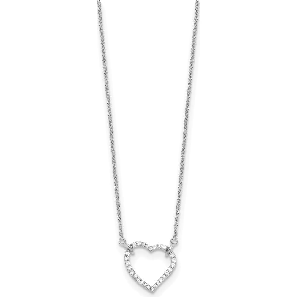 14K White Gold Diamond Heart Necklace with 1/5 Carat Round Diamonds - Polished 18" Cable Chain by Monteluci Fine Jewelry