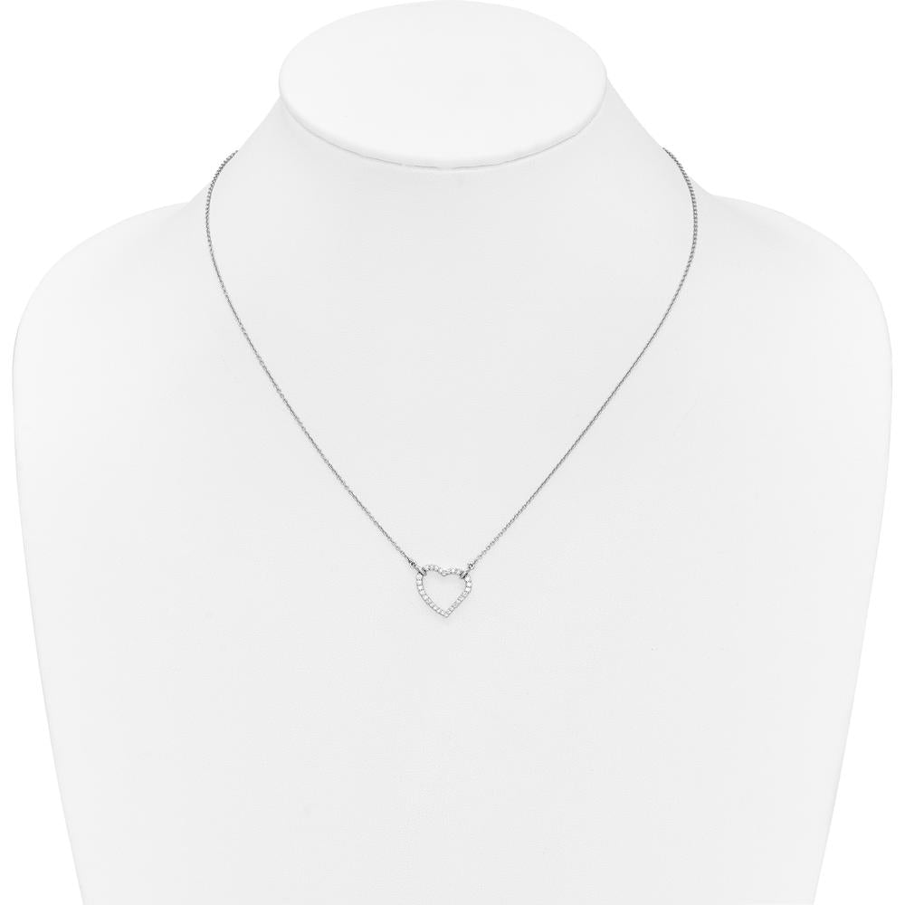 14K White Gold Diamond Heart Necklace with 1/5 Carat Round Diamonds - Polished 18" Cable Chain by Monteluci Fine Jewelry