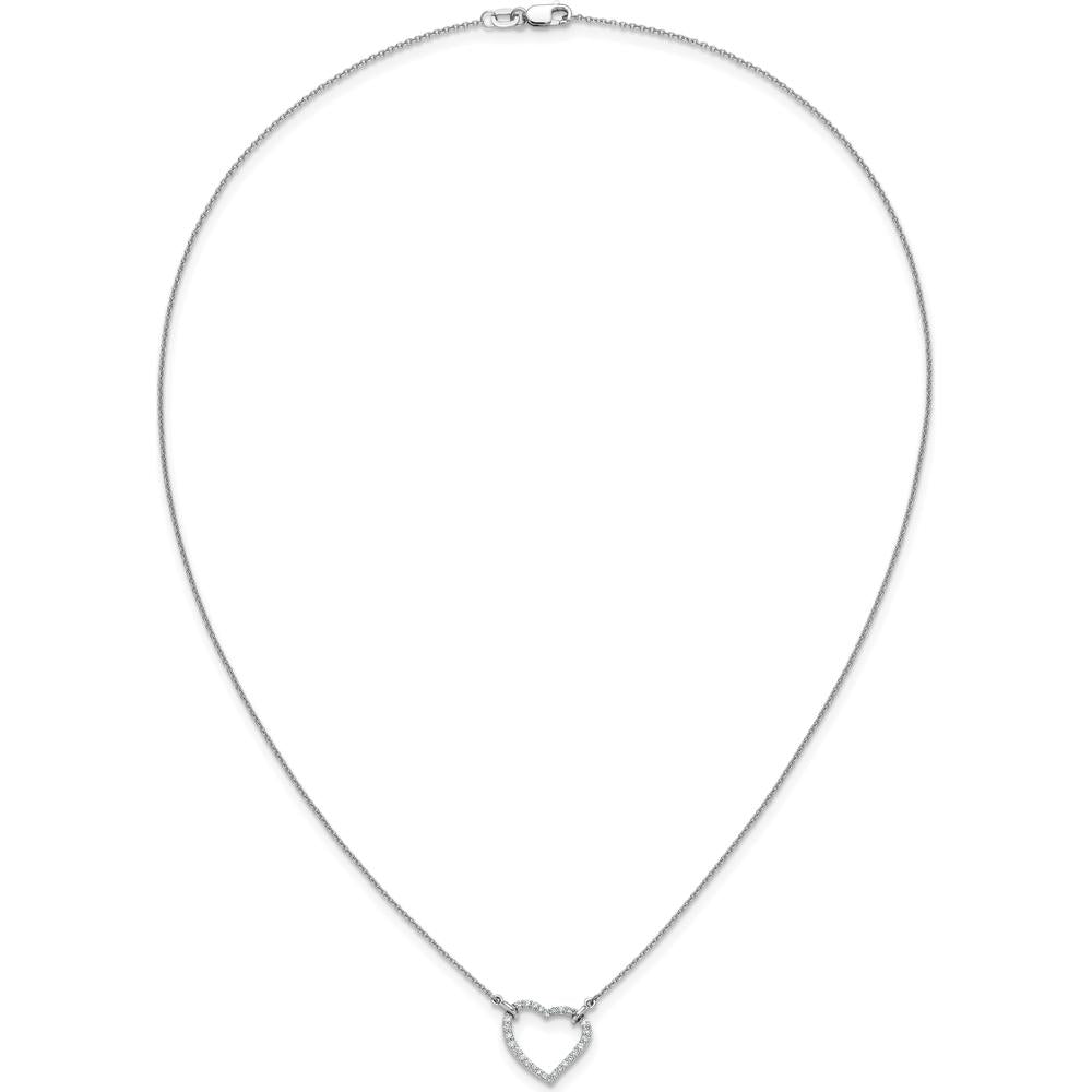 14K White Gold Diamond Heart Necklace with 1/5 Carat Round Diamonds - Polished 18" Cable Chain by Monteluci Fine Jewelry